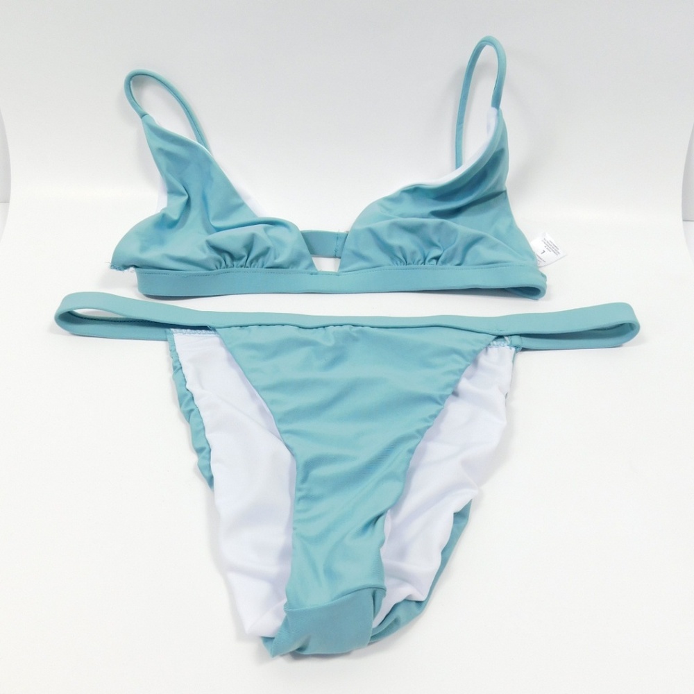 Venus solid slate blue triangle bikini sz large